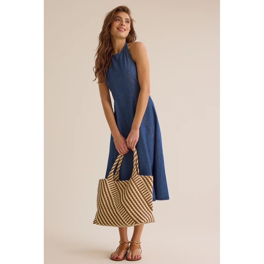 Altar'd State Denim Halter Midi Dress  Tie Neck‎ A-Line Flare Size Small